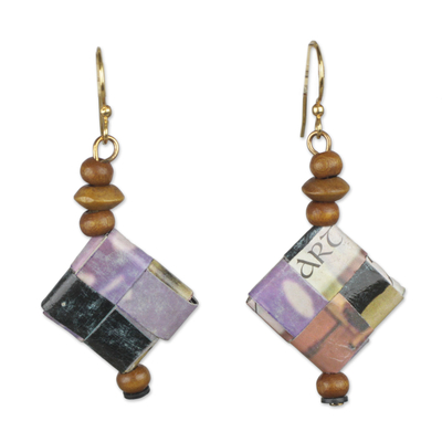Artisan Crafted Recycled Paper and Wood Earrings from Ghana