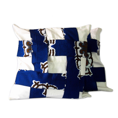 Blue and White West African Cotton Print Cushion Cover