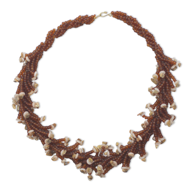 Chocolate and Tan Recycled Beaded Glass Statement Necklace