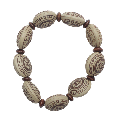 Sese Wood Floral Recycled Plastic Beaded Stretch Bracelet