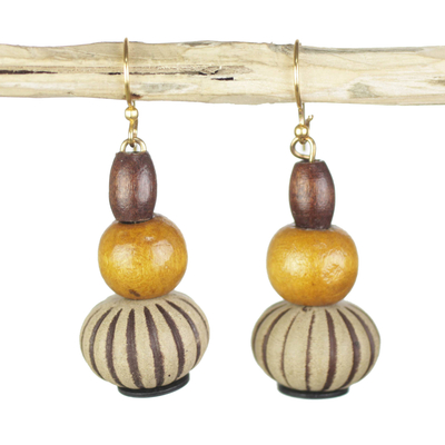 Sese Wood and Recycled Plastic Dangle Beaded Earrings