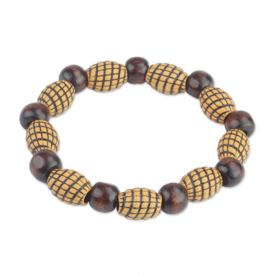 Spiral Motif Wood and Plastic Stretch Bracelet from Ghana
