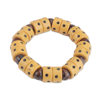 Dot Motif Wood and Plastic Stretch Bracelet from Ghana
