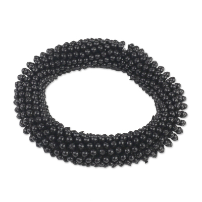 Black Recycled Plastic Beaded Stretch Bracelet from Ghana