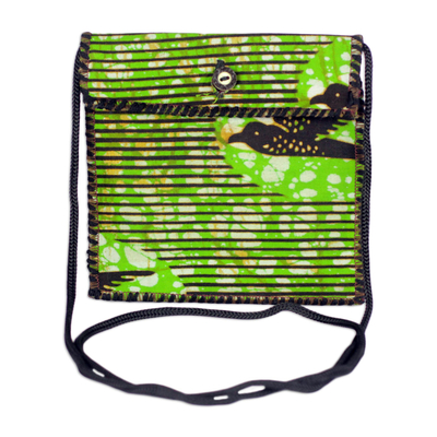 Striped Cotton Shoulder Bag in Green from Ghana