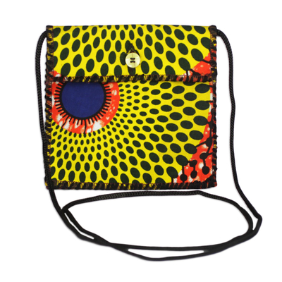 Printed Cotton Shoulder Bag in Yellow from Ghana