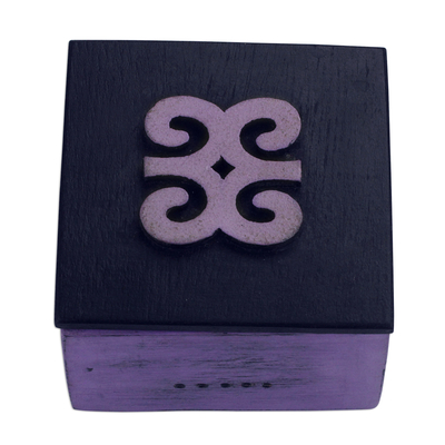 Hand Carved Ghanaian Decorative Wood Box with Adinkra Motif