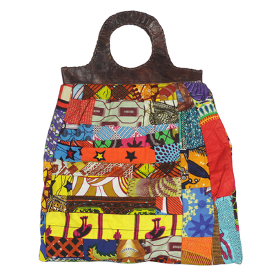Multi-Colored Cotton Patchwork Handbag with Leather Accents