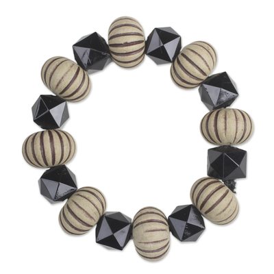 Wood and Recycled Plastic Geometric Bracelet from Ghana