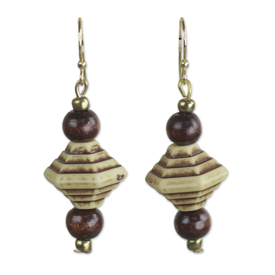 Wood and Recycled Plastic Dangle Earrings from Ghana
