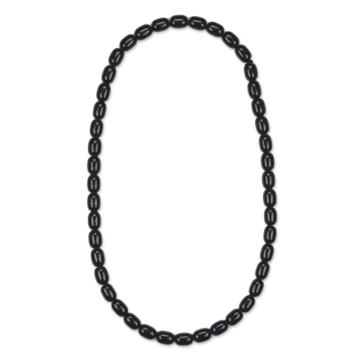 Black Recycled Glass Beaded Necklace from Ghana