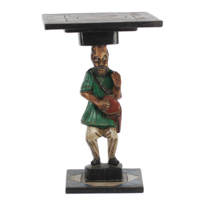 Cedar Wood Accent Table of an African Drummer from Ghana