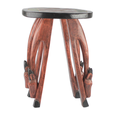 Antelope-Themed Cedar Wood Accent Table from Ghana