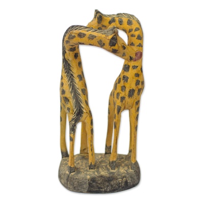 Romantic Sese Wood Giraffe Sculpture from Ghana