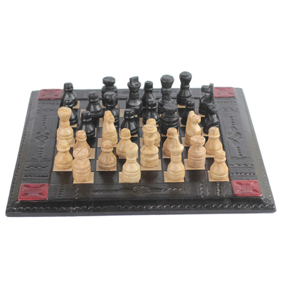 Handmade Leather Chess Set from Ghana
