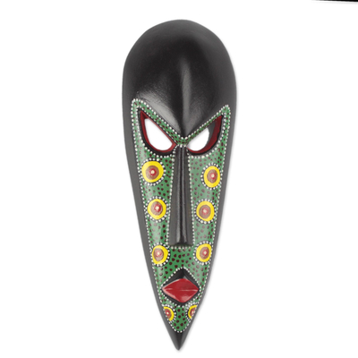 African Mask in Green Handcrafted in Ghana