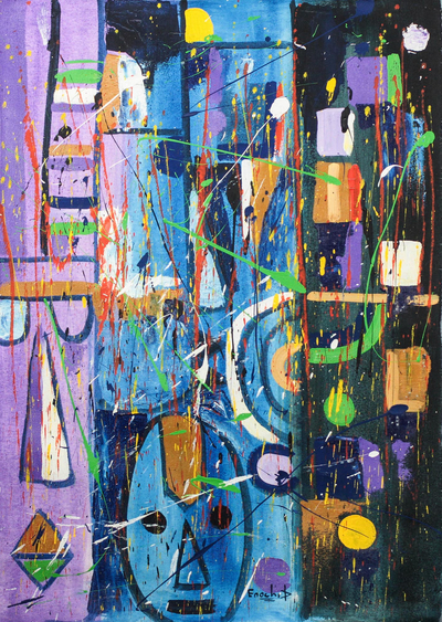 Multicolored Signed Abstract Painting from Ghana