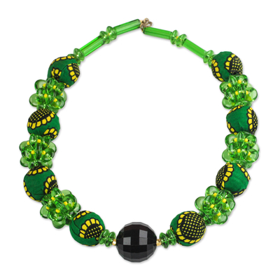 Recycled Plastic and Cotton Beaded Necklace in Green