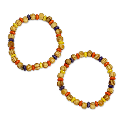 Colorful Sese Wood Beaded Stretch Bracelet from Ghana