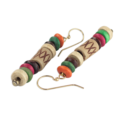 Colorful Wood and Recycled Plastic Dangle Earrings