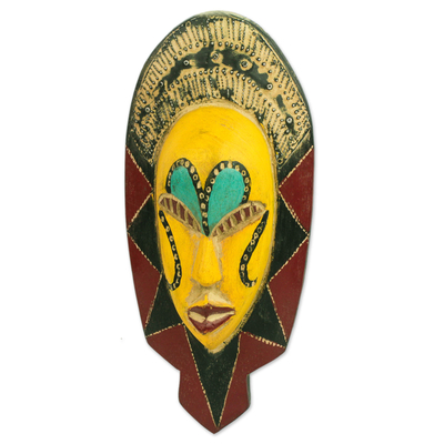 Colorful Sese Wood African Mask from Ghana