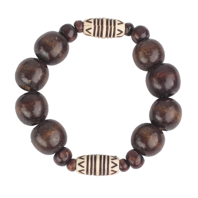 Sese Wood and Plastic Beaded Stretch Bracelet from Ghana