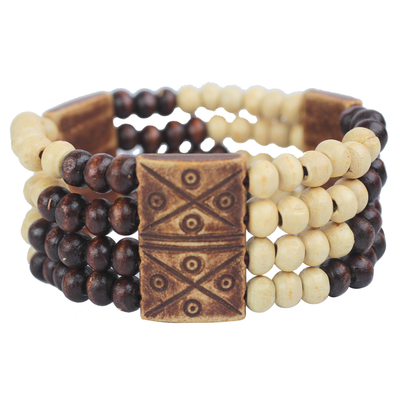 Wood and Recycled Plastic Beaded Stretch Bracelet from Ghana