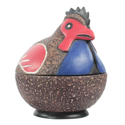 Rooster Sese Wood Decorative Jar from Ghana