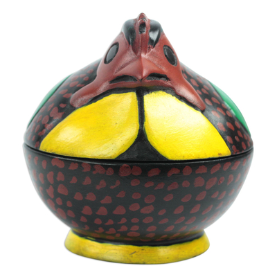 Spotted Chicken Wood Decorative Jar from Ghana