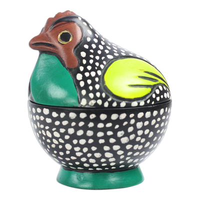 Multicolored Rooster Decorative Jar from Ghana