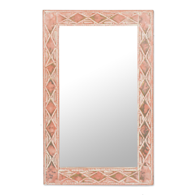 Diamond Motif Brass and Sese Wood Mirror from Ghana