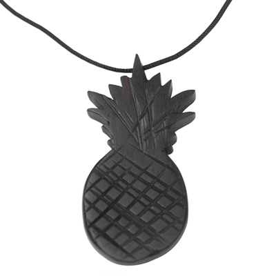 Ebony Wood Pineapple Pendant Necklace from Ghana