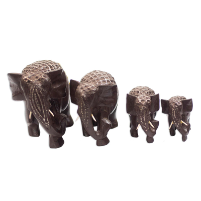 Wood and Aluminum Elephant Figurines from Ghana (Set of 4)