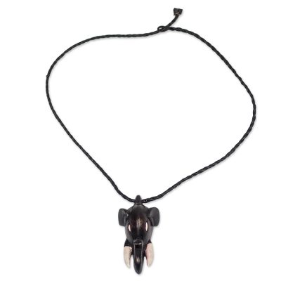 Sese Wood Elephant Head Pendant Necklace from Ghana