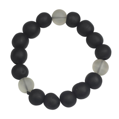 Black and White Recycled Glass Beaded Stretch Bracelet