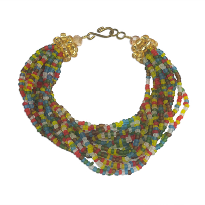 Artisan Crafted Multi-Colored Recycled Glass Beaded Bracelet