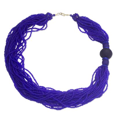 Handcrafted Royal Blue Recycled Glass Beaded Necklace