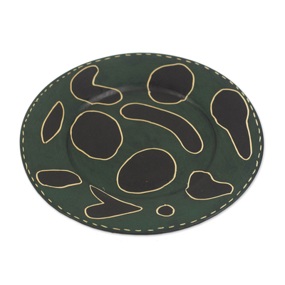 Handcrafted Brown and Green Sese Wood Decorative Plate
