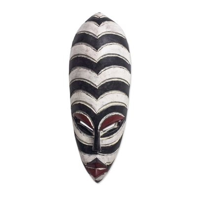 African Zebra Motif Wood Wall Mask from Ghana