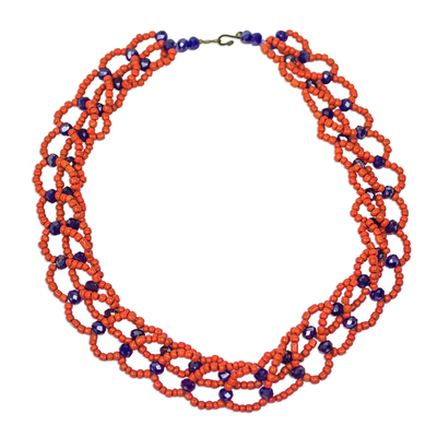 Orange and Blue Recycled Plastic Beaded Statement Necklace
