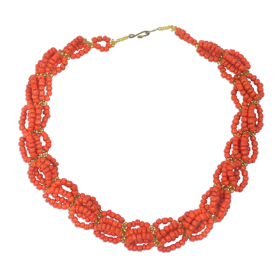 Recycled Orange Plastic Woven Lace Statement Necklace