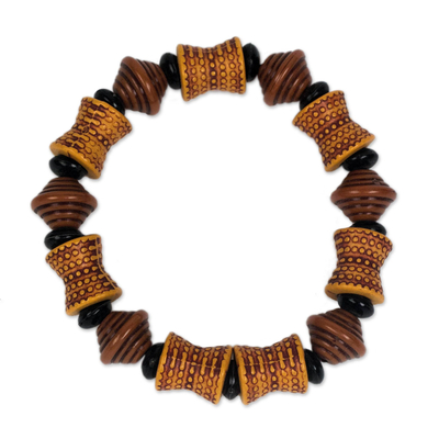 Recycled Plastic Beaded Stretch Bracelet in Brown from Ghana