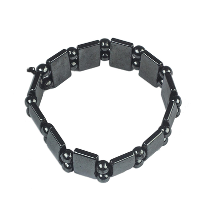 Rectangular and Round Hematite Bead Stretch Bracelet
