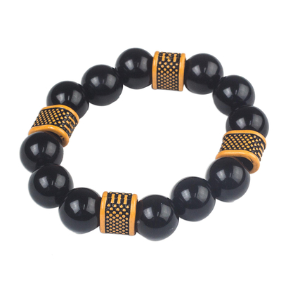 Bold Black and Yellow Recycled Bead Stretch Bracelet