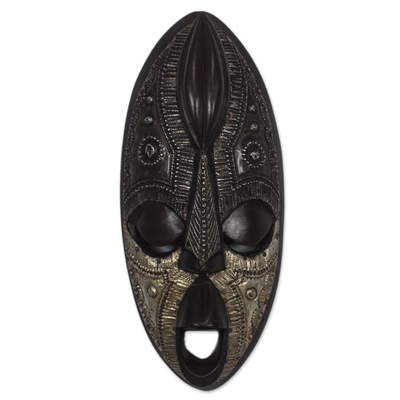 Cocoa-Themed Sese Wood African Mask from Ghana