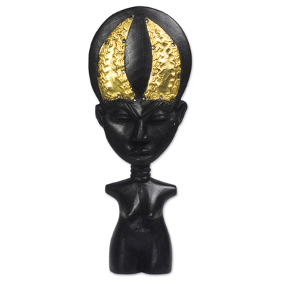 Sese Wood and Brass Akuaba Doll Sculpture from Ghana