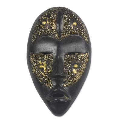 Black and Gold African Wood Dan Mask from Ghana