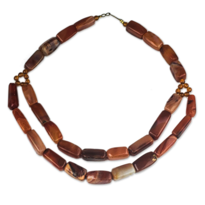 Agate and Recycled Plastic Beaded Necklace from Ghana