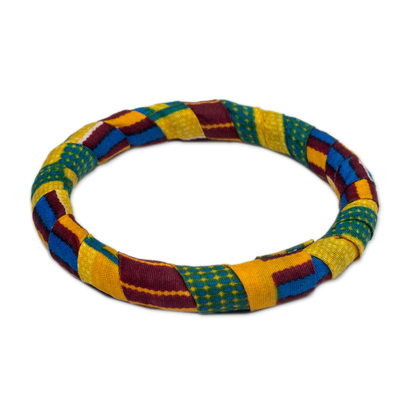 Cotton Kente and Sese Wood Bangle Bracelet from Ghana
