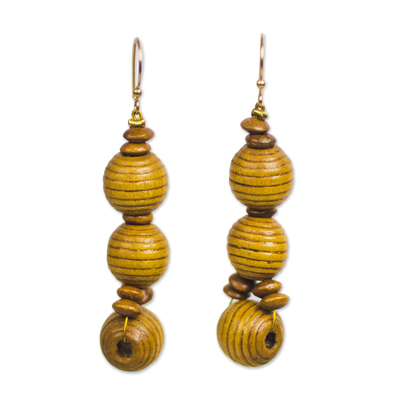 Handmade Wood Beaded Dangle Earrings from Ghana